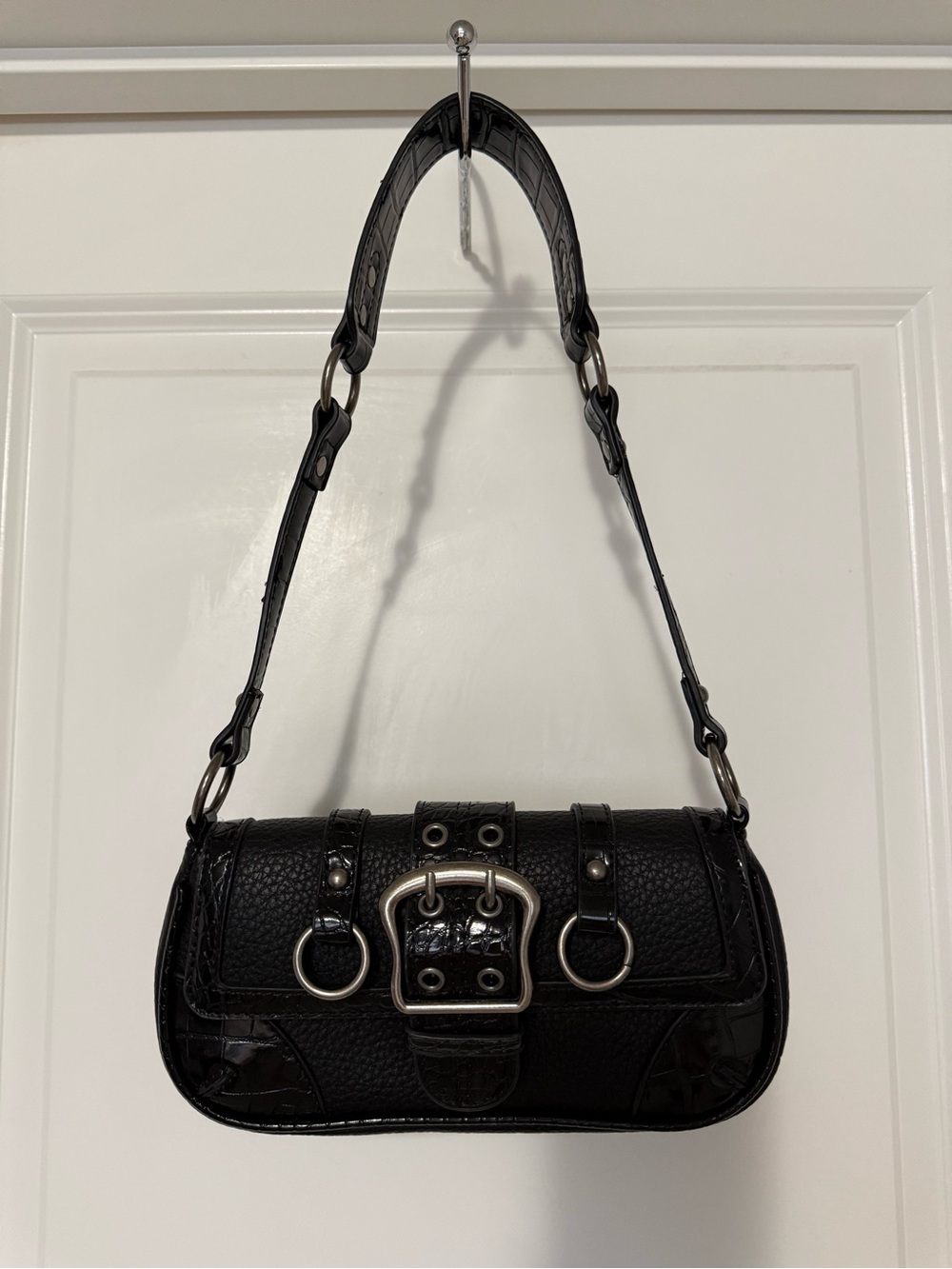 Urban Outfitters Black Shoulder Bag with Silver Buckle Accents
